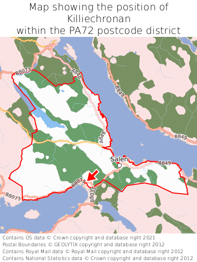 Map showing location of Killiechronan within PA72