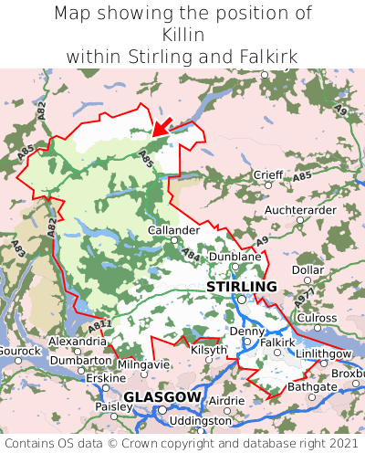 Map showing location of Killin within Stirling and Falkirk