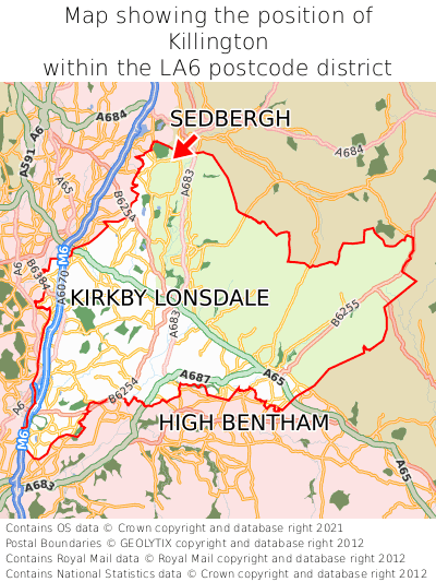 Map showing location of Killington within LA6