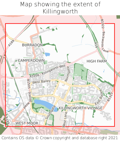 Map showing extent of Killingworth as bounding box