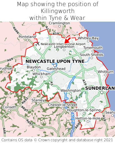 Map showing location of Killingworth within Tyne & Wear