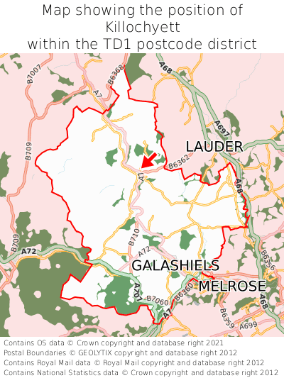 Map showing location of Killochyett within TD1