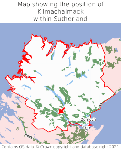 Map showing location of Kilmachalmack within Sutherland