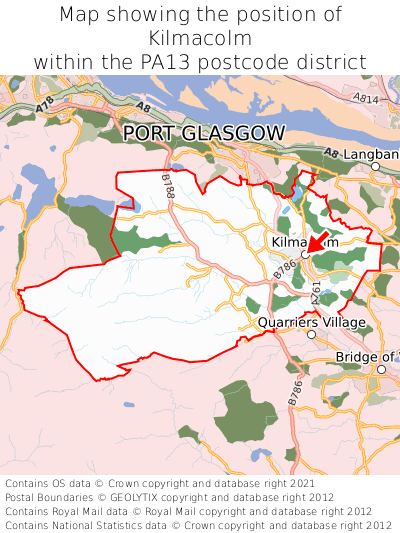 Map showing location of Kilmacolm within PA13