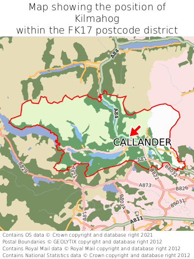 Map showing location of Kilmahog within FK17