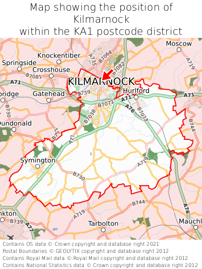 Map showing location of Kilmarnock within KA1