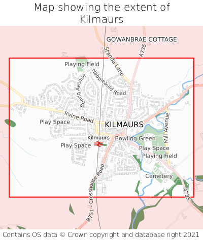 Map showing extent of Kilmaurs as bounding box