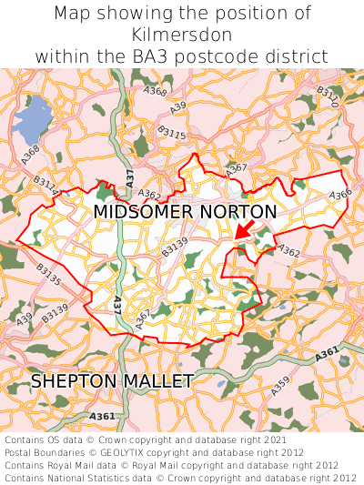 Map showing location of Kilmersdon within BA3