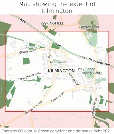 Map showing extent of Kilmington as bounding box