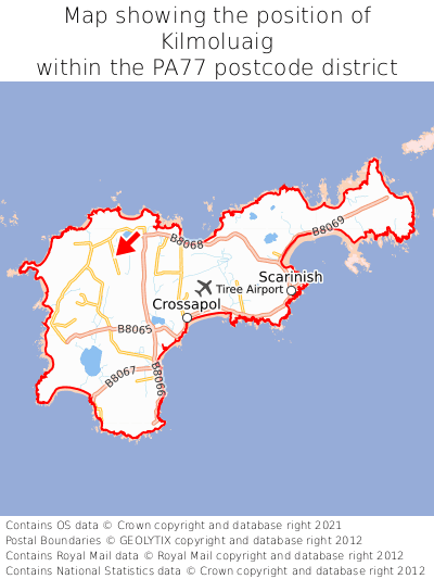 Map showing location of Kilmoluaig within PA77