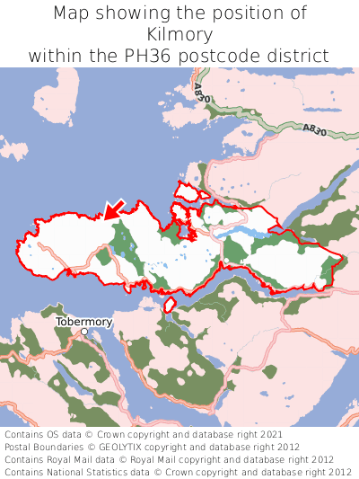 Map showing location of Kilmory within PH36