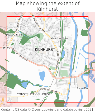 Map showing extent of Kilnhurst as bounding box
