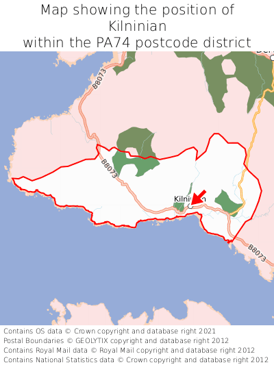 Map showing location of Kilninian within PA74