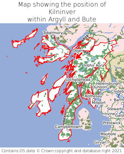 Map showing location of Kilninver within Argyll and Bute