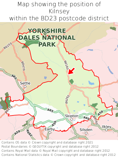 Map showing location of Kilnsey within BD23