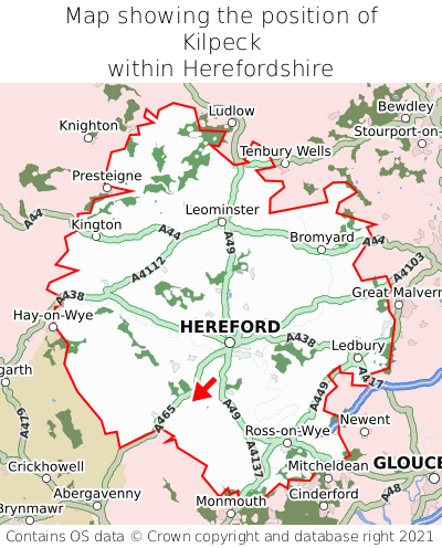 Map showing location of Kilpeck within Herefordshire