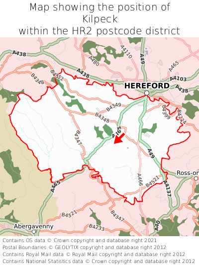 Map showing location of Kilpeck within HR2
