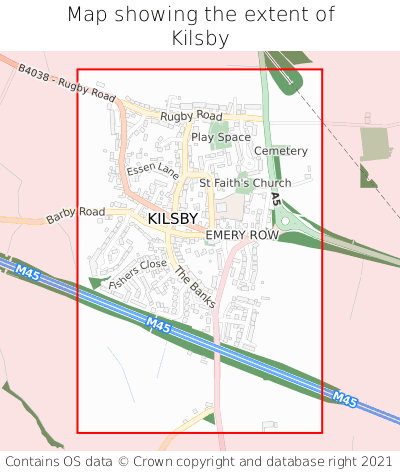 Map showing extent of Kilsby as bounding box