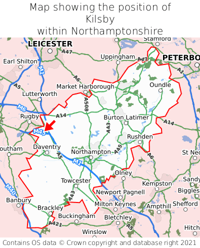 Map showing location of Kilsby within Northamptonshire