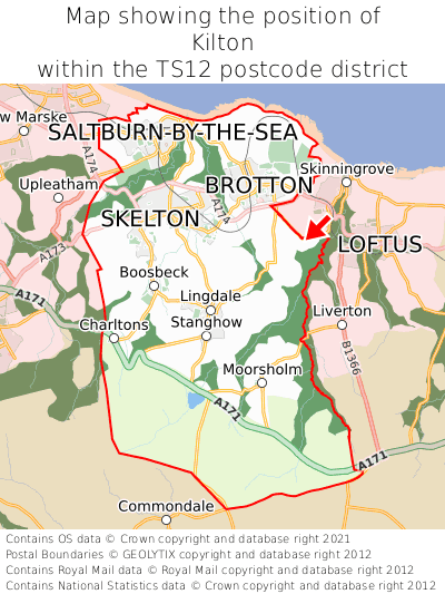 Map showing location of Kilton within TS12