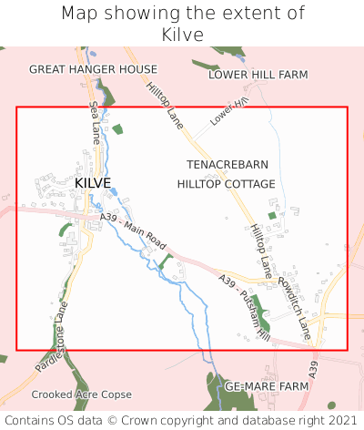 Map showing extent of Kilve as bounding box