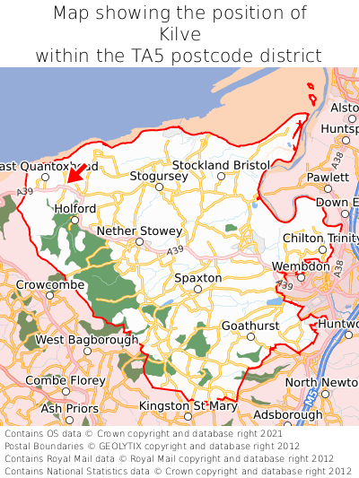 Map showing location of Kilve within TA5