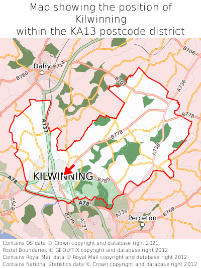 Map showing location of Kilwinning within KA13