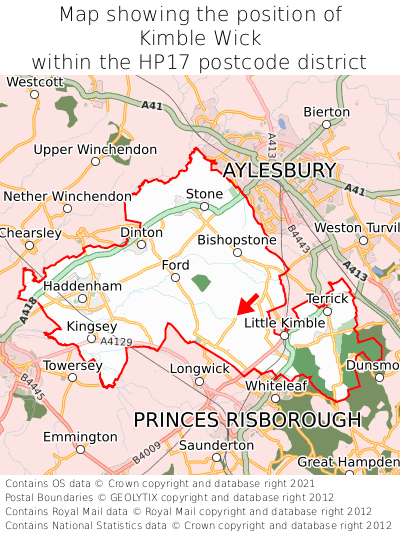 Map showing location of Kimble Wick within HP17