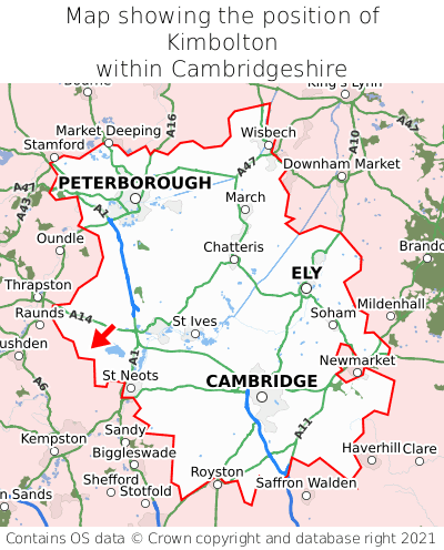 Map showing location of Kimbolton within Cambridgeshire