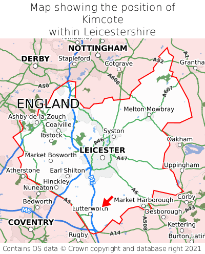 Map showing location of Kimcote within Leicestershire