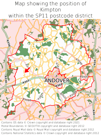 Map showing location of Kimpton within SP11