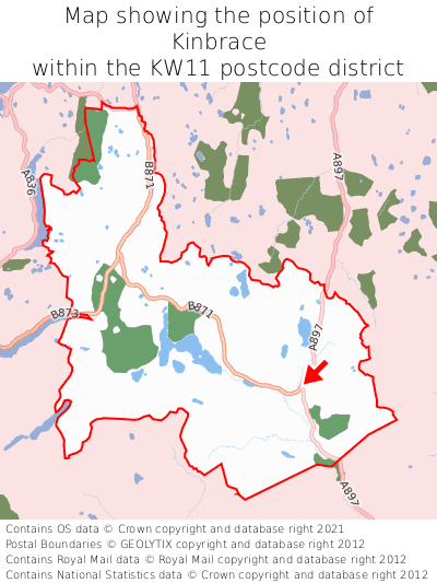 Map showing location of Kinbrace within KW11