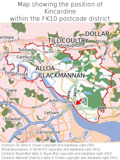 Map showing location of Kincardine within FK10