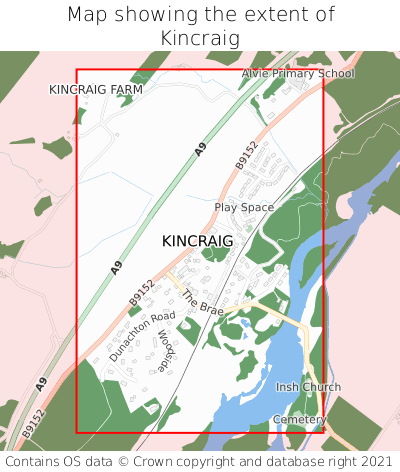 Map showing extent of Kincraig as bounding box