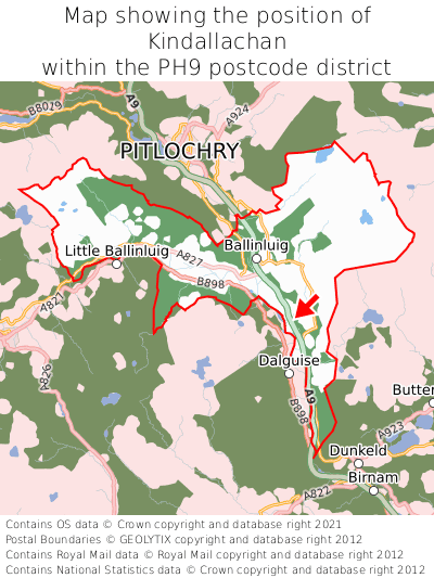 Map showing location of Kindallachan within PH9