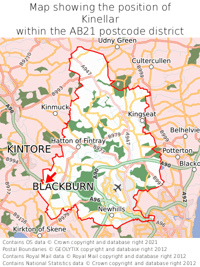 Map showing location of Kinellar within AB21