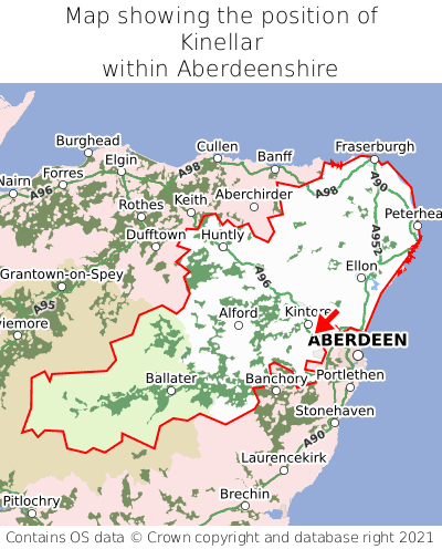 Map showing location of Kinellar within Aberdeenshire