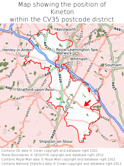 Map showing location of Kineton within CV35