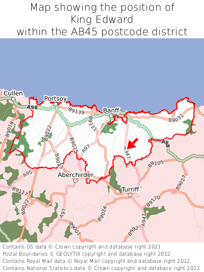 Map showing location of King Edward within AB45