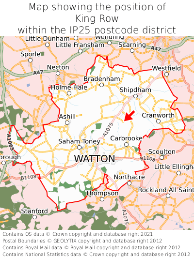 Map showing location of King Row within IP25