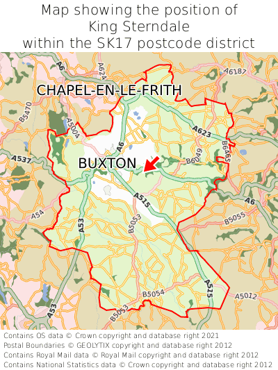 Map showing location of King Sterndale within SK17