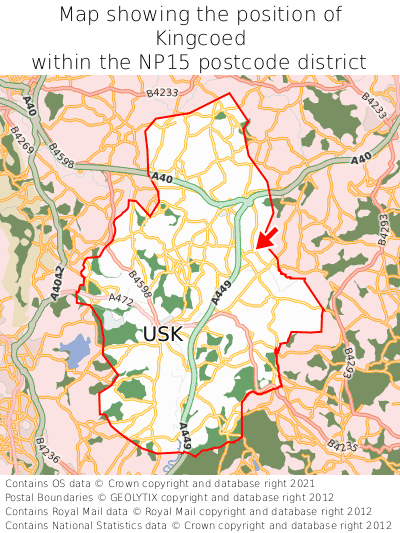 Map showing location of Kingcoed within NP15