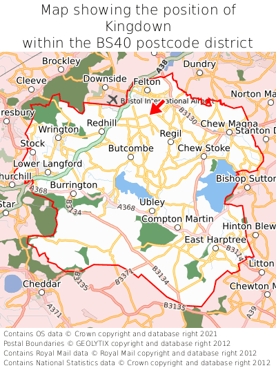 Map showing location of Kingdown within BS40