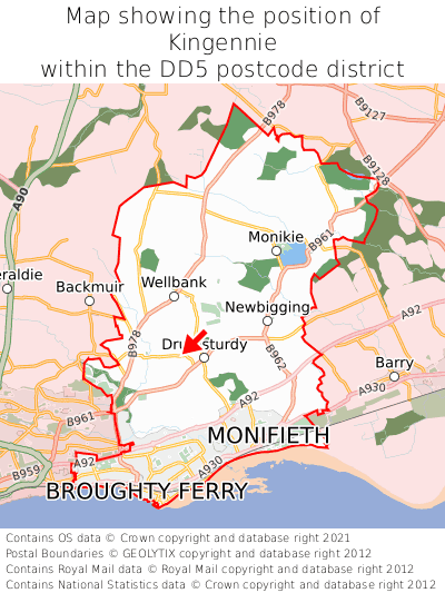 Map showing location of Kingennie within DD5