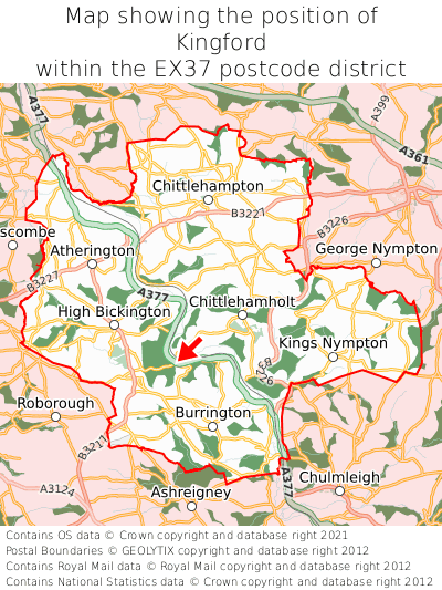 Map showing location of Kingford within EX37