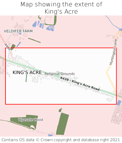 Map showing extent of King's Acre as bounding box