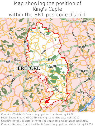 Map showing location of King's Caple within HR1