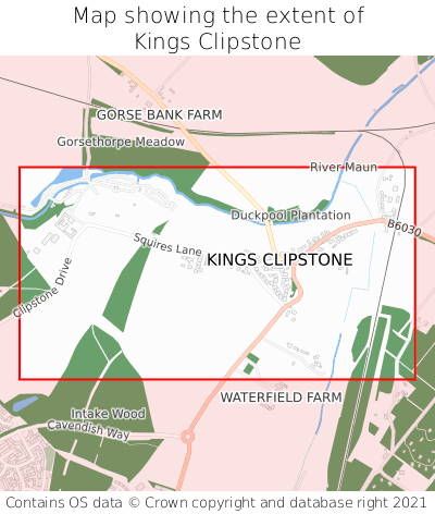 Map showing extent of Kings Clipstone as bounding box