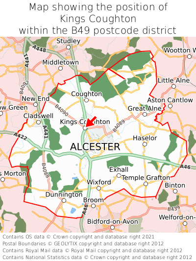 Map showing location of Kings Coughton within B49