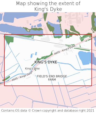 Map showing extent of King's Dyke as bounding box